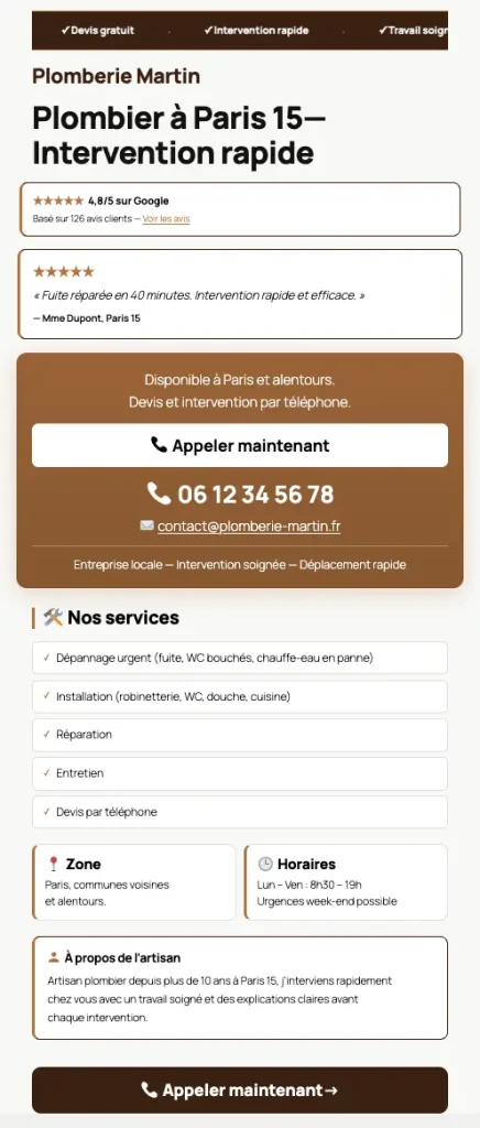 Exemple page artisan